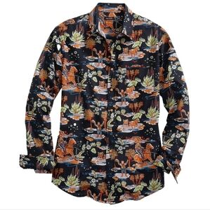 Tin Haul Black and Orange Casual Button Down Shirt
